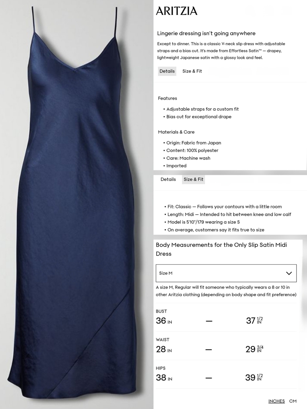 Aritzia Wilfred Admiral Navy Blue Only Slip Dress - Picture 15 of 16